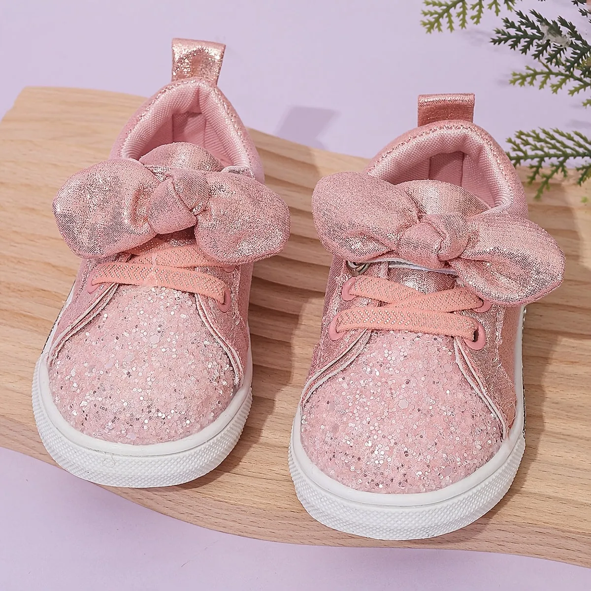 Sequin Sneaker Shoes with Bow and Fabric Lining